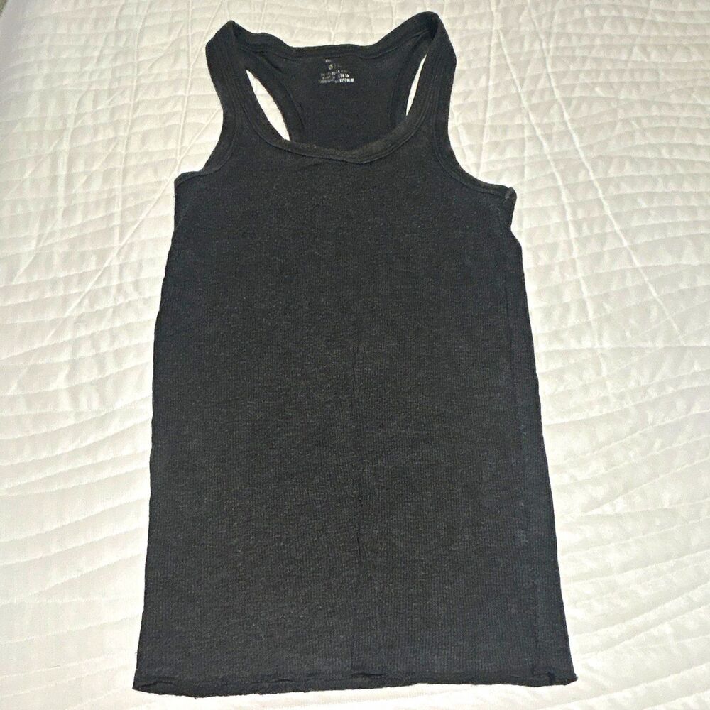 Aerie Women’s Charcoal Grey Ribbed Scoop Neck Racerback Tank Top, Size XS